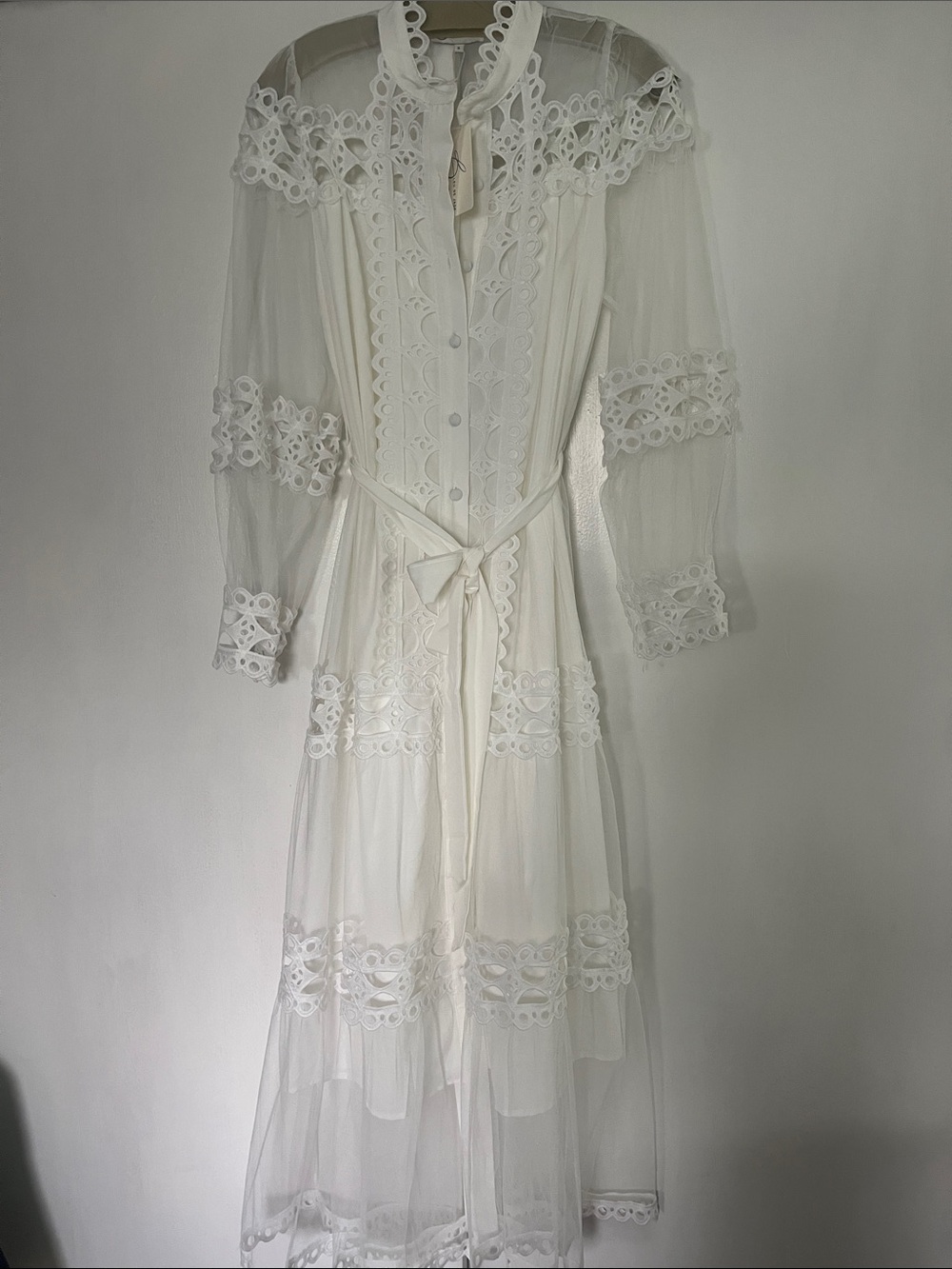 White Lace-Trim Maxi Dress